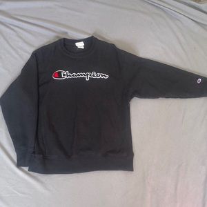 Men’s Black Champion Crewneck (with fleece logo)